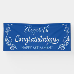 Blue White  Elegant  Monogram Happy Retirement Banner