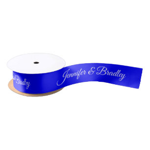 Blue White Elegant Wedding Personalised Name Satin Ribbon