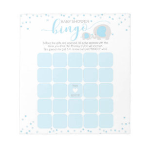 Blue White Elephant Boy Baby Shower Bingo Notepad