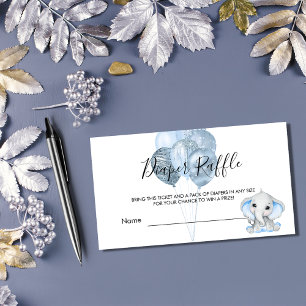 Blue white elephant boy baby shower diaper raffle enclosure card
