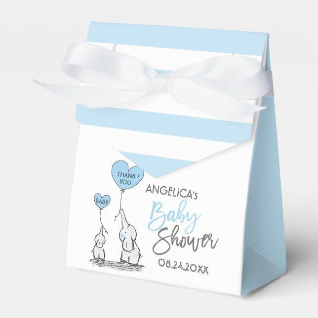 Blue White Elephant Boy Baby Shower Favour Box (Front Side)