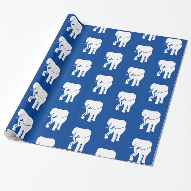 Blue White Elephant Gift Exchange Christmas Game Wrapping Paper (Unrolled)