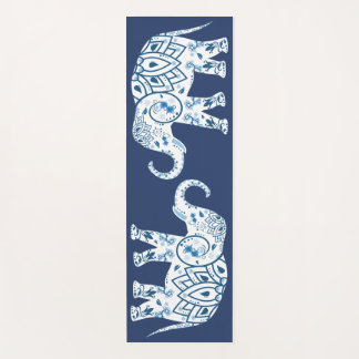 Blue White Elephants Yoga Mat