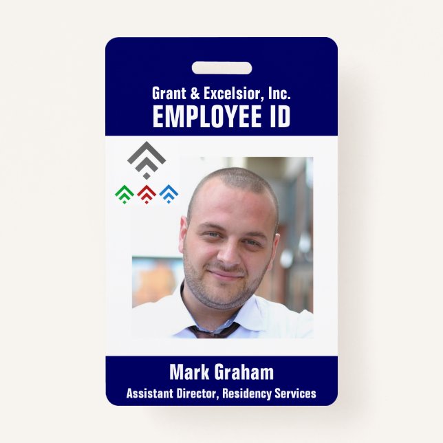 Blue White Employee Photo ID Badge (Front)