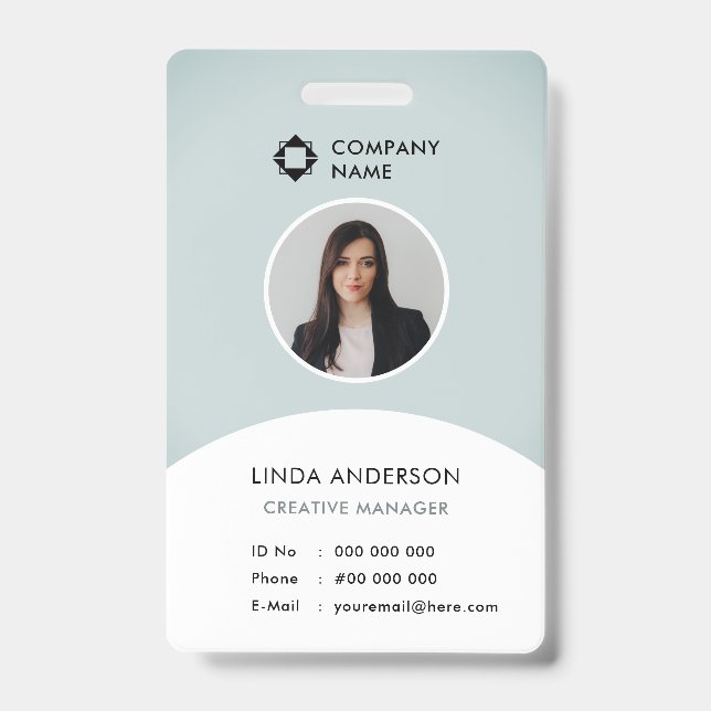 Blue White Employee Photo ID Company Logo Cool Badge (Front)