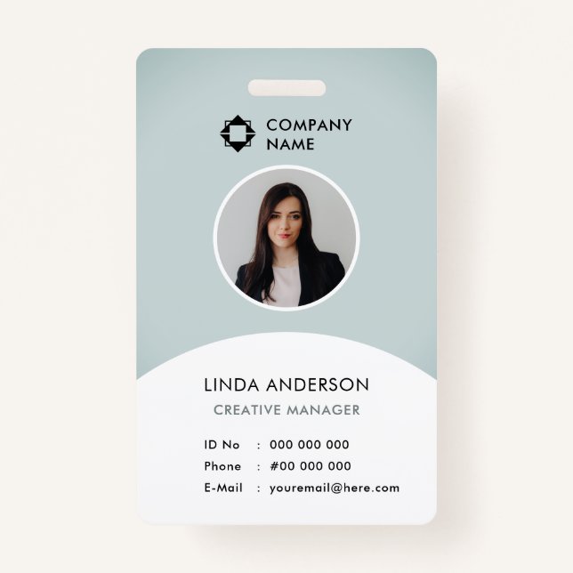 Blue White Employee Photo ID Company Logo Cool ID Badge (Front)