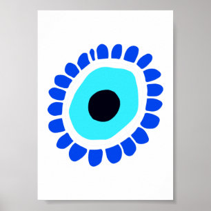 Blue White Evil Eye Symbol Poster