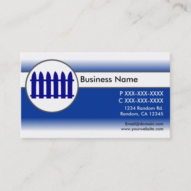 Blue white fade picket fence business cards (Front)