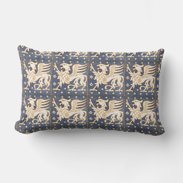 BLUE WHITE FANTASY GRYPHONS LUMBAR CUSHION (Front)