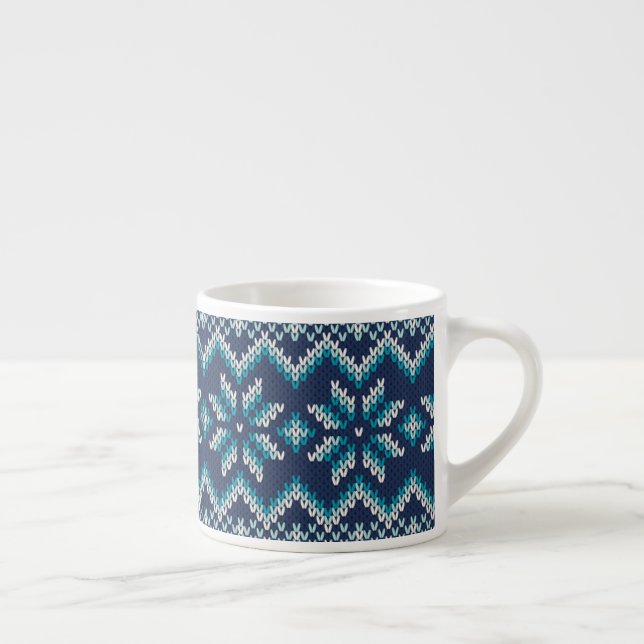 Blue & White Faux Knit Sweater Snowflakes Pattern Espresso Cup (Right)