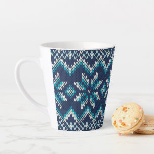 Blue & White Faux Knit Sweater Snowflakes Pattern Latte Mug