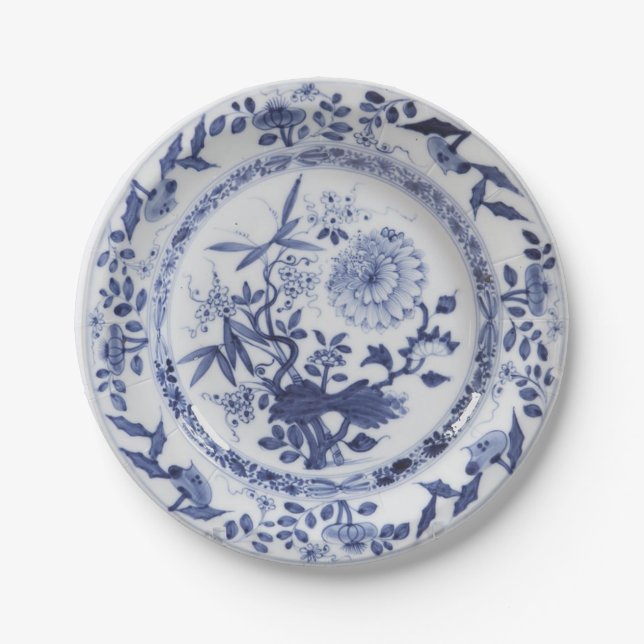 Blue white faux porcelain chinoiserie onion patter paper plate (Front)
