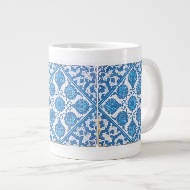 Blue White Faux Tile Delft Cornflowers Large Coffee Mug (Front Right)