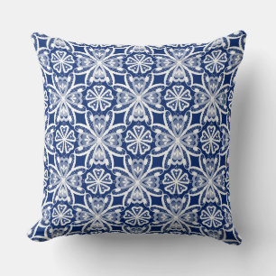 Blue white fishnet retro lace cushion