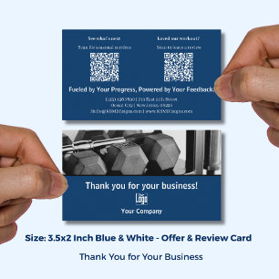 Blue White Fitness Branding Seasonal Review Thanks Business Card