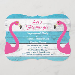 Blue & White Flamingo Engagement Party Invitation