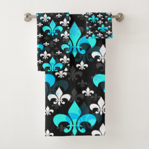 Blue White Fleur De Lis  Bath Towel Set