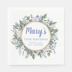 Blue White Floral 70th Birthday Thank You Napkin