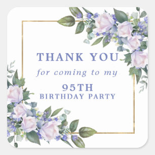 Blue White Floral 95th Birthday Thank You Square Sticker