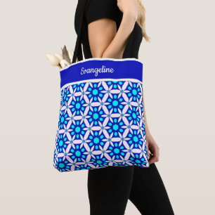 Blue White Floral All-Over Print Tote Bag