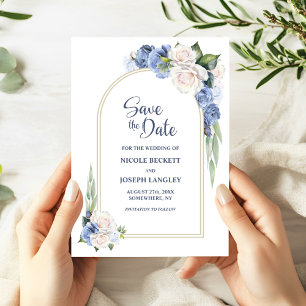 Blue White Floral Arch Wedding Save the Date