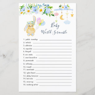 Blue White Floral Baby Word Scramble Paper Sheet