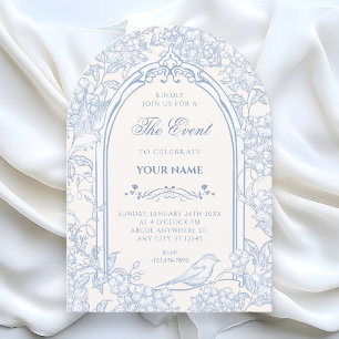 Blue white floral bird artistic invitation