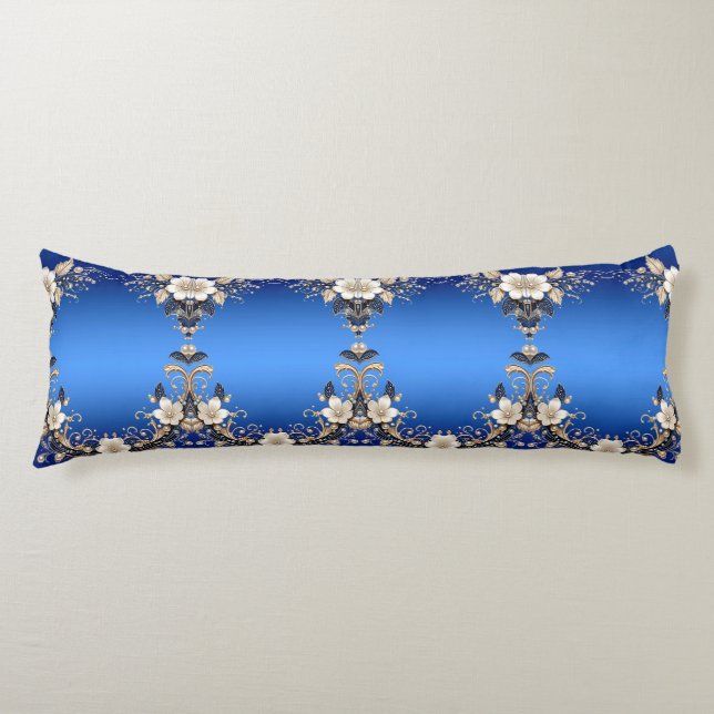 Blue White Floral Body Pillow (Front)