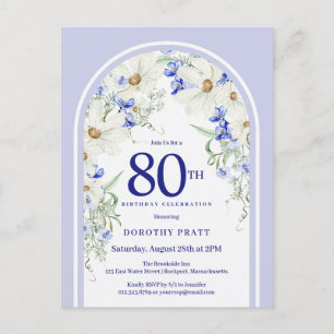 Blue White Floral Boho Arch 80th Birthday Party Postcard