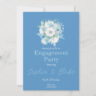 Blue & White Floral Bouquet Blue Engagement Party Invitation