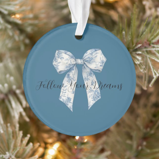 Blue White Floral Bow Christmas Ornament (Tree)