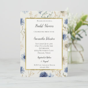 Blue White Floral Bridal Shower Invitation
