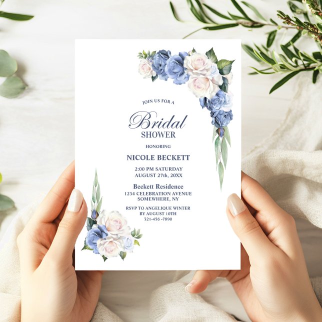 Blue White Floral Bridal Shower Invitation (Creator Uploaded)