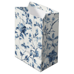 Blue White Floral Bridal Shower Medium Gift Bag