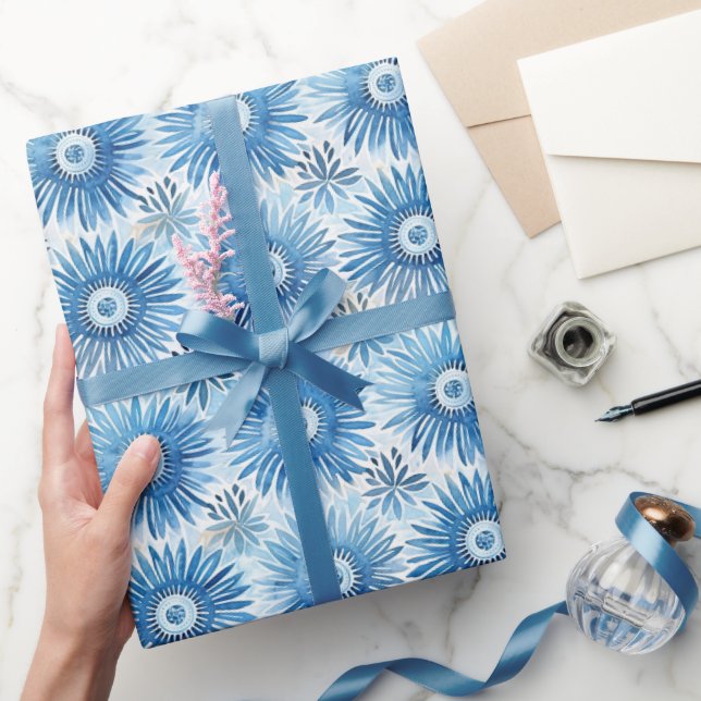 Blue White Floral Bridal Shower Wrapping Paper (Gifting)