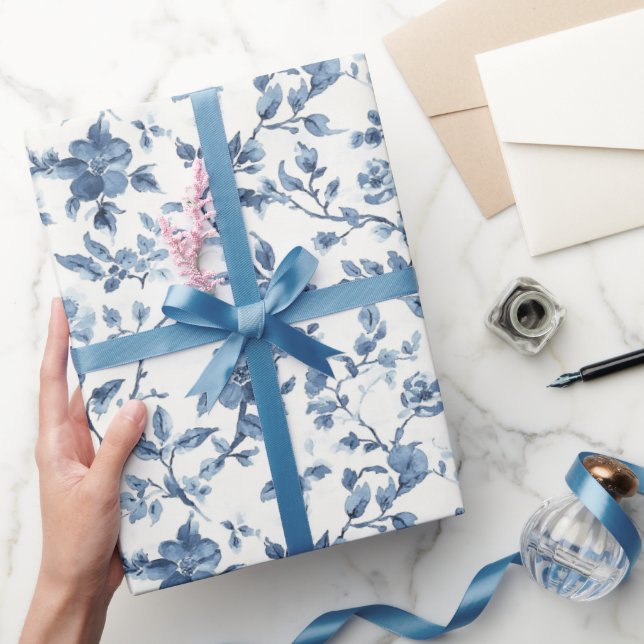 Blue White Floral Bridal Shower Wrapping Paper (Gifting)