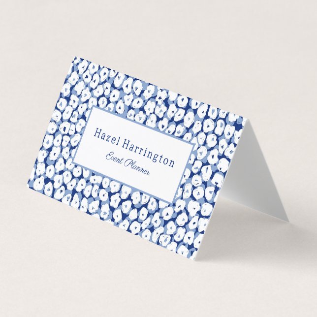 Blue White Floral Business Cards Abstract  (Front)