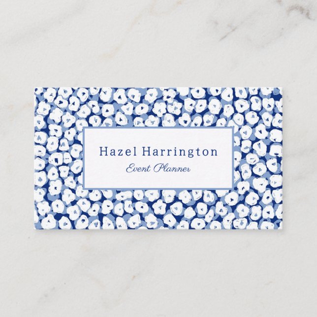 Blue White Floral Business Cards Abstract  (Front)