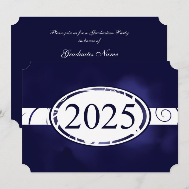 Blue & White Floral Button 2025 Graduation Party Invitation (Front/Back)