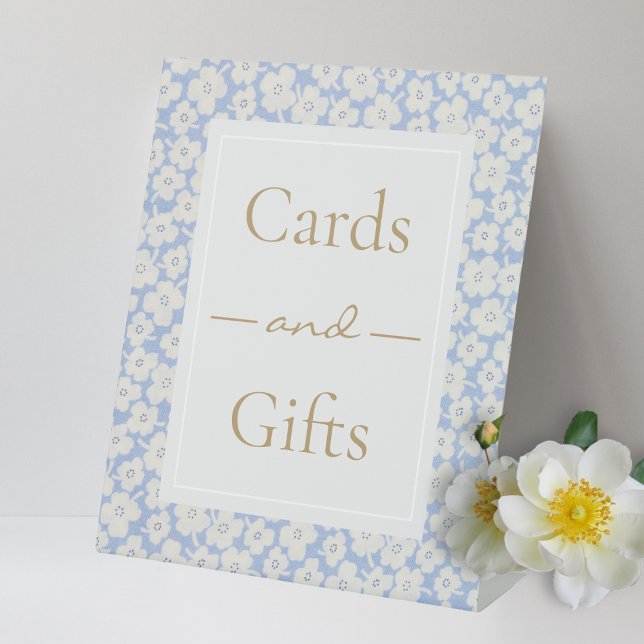 Blue & White Floral Cards & Gifts Wedding Pedestal Sign (Creator Uploaded)