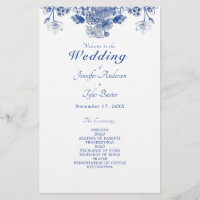 Blue & White Floral China Pattern Wedding Program