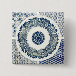 Blue White Floral Chinese Round 15 Cm Square Badge