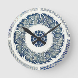 Blue White Floral Chinese Round Clock