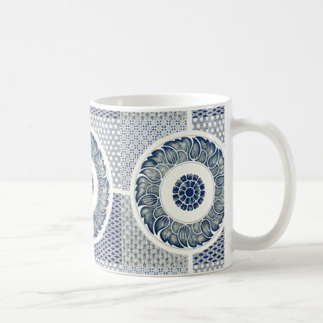 Blue White Floral Chinese Round Coffee Mug (Right)