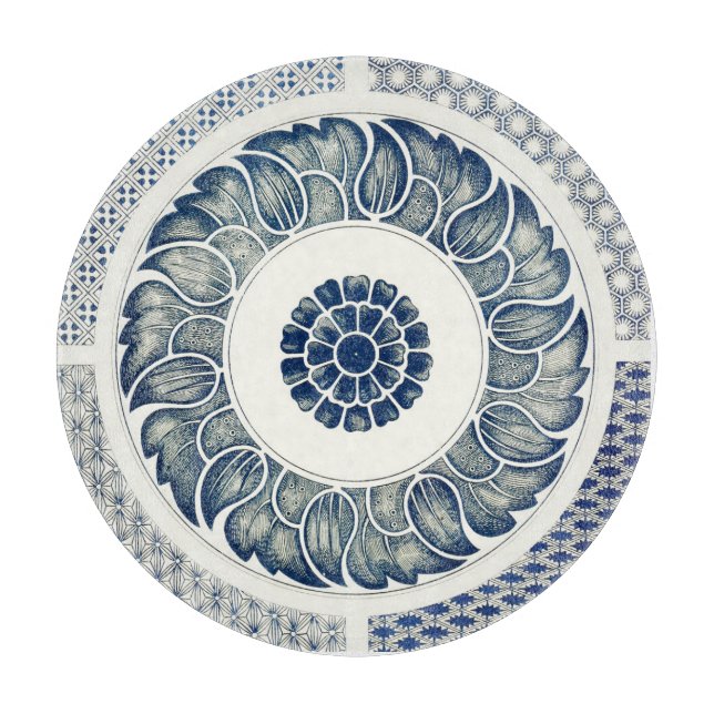Blue White Floral Chinese Round Cutting Board (Front)