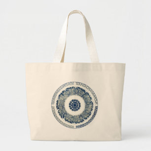 Blue White Floral Chinese Round Large Tote Bag