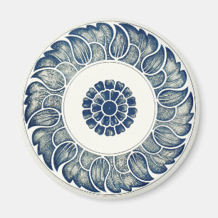 Blue White Floral Chinese Round Magnet