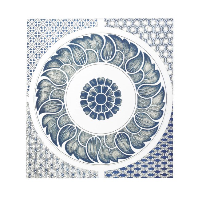 Blue White Floral Chinese Round Notepad (Front)