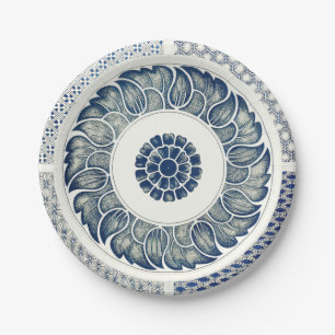 Blue White Floral Chinese Round Paper Plate