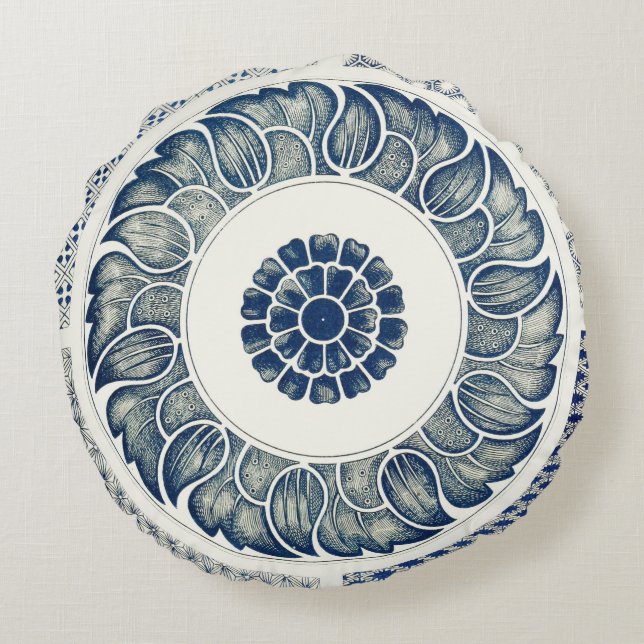 Blue White Floral Chinese Round Round Cushion (Back)